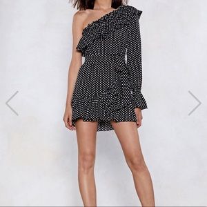 One Shoulder Polk-a-dot Dress